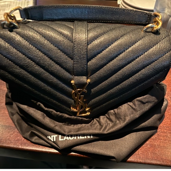 Yves Saint Laurent Black Quilted Shoulder Bag with Gold Accents - Picture 3 of 9